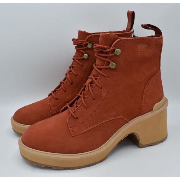 Sorel Womens Size 10.5 Hi Line Warp Red Suede Lace Up Waterproof Heeled Boots - Picture 1 of 10